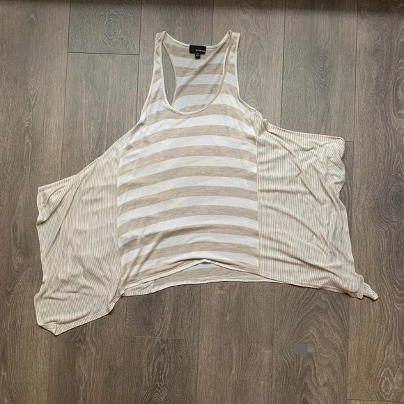 Aritzia Dilemma Tank Top Blouse Draped Stripe Flowy Sleeveless Cream White XS - Picture 5 of 15